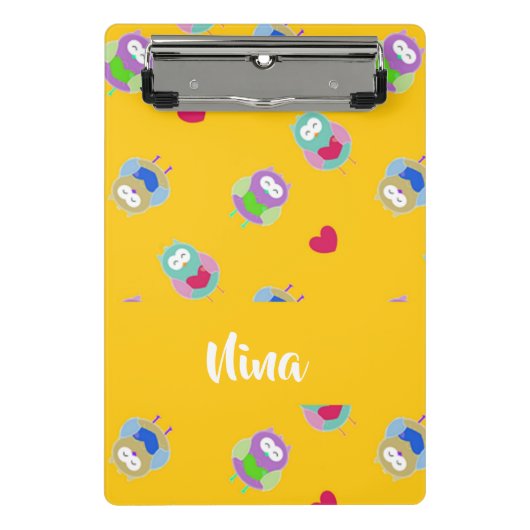 Owls mit Herzen auf Orange Mini Klemmbrett (Vorderseite)