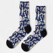 Owls Moths Full Moon On Dark Blue Socken (Linkes Detail)