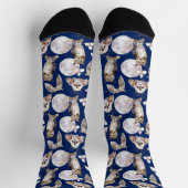 Owls Moths Full Moon On Dark Blue Socken (Oben)