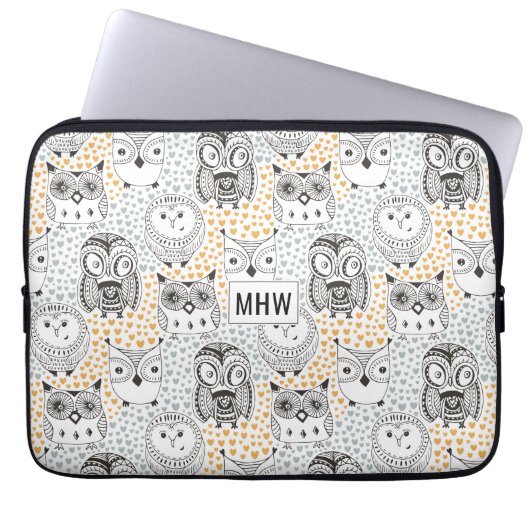 Owls Muster individuelle Laptop-Ärmel für Monogram Laptopschutzhülle (Vorderseite)