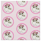 Owls Niedlich Pink White Gingham Kariert Stoff (Nahaufnahme)
