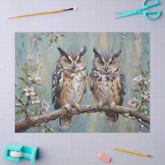 Owls on Branch Seidenpapier (Basteln)