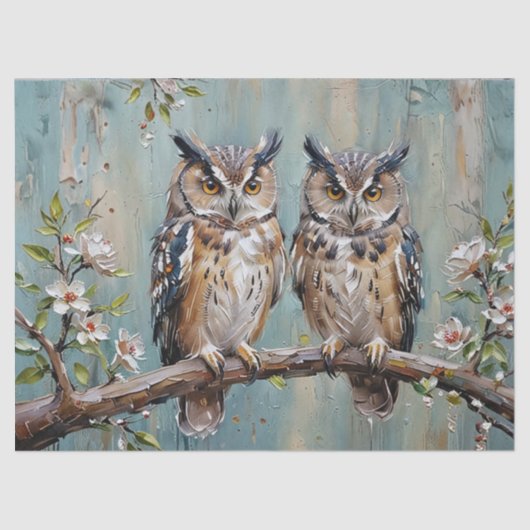 Owls on Branch Seidenpapier (Vorderseite)