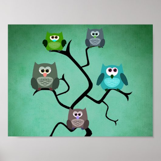 Owls on Branches Poster (Vorne)