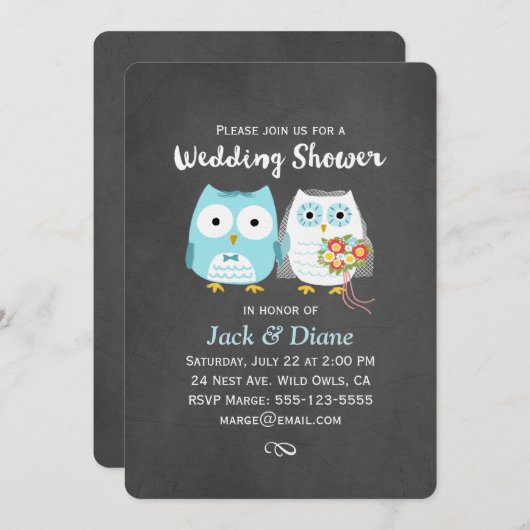 Owls Polterabend Couple Niedlich Bridge and Groom Einladung (Vorne/Hinten)