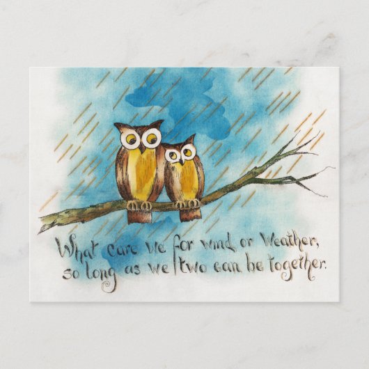 Owls Rainy Storm Regen Wetter Blue Wind Gedicht Postkarte (Vorderseite)