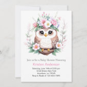 Owl's verzauberte Woodland Pink Girl Baby Dusche Einladung (Vorderseite)