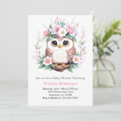 Owl's verzauberte Woodland Pink Girl Baby Dusche Einladung (Stehend Vorderseite)