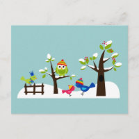 Owls Vögel Winter Schnee Niedlicher Baum Cartoon