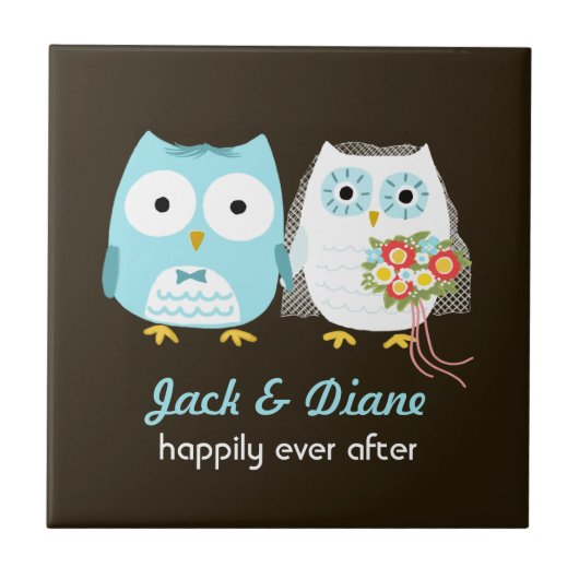 Owls Wedding - Braut und Bräutigam mit eigenem Tex Fliese (Vorderseite)