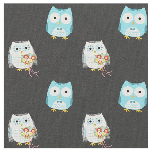 Owls Wedding Briand Groom Niedlich Gemustert Stoff (Nahaufnahme)