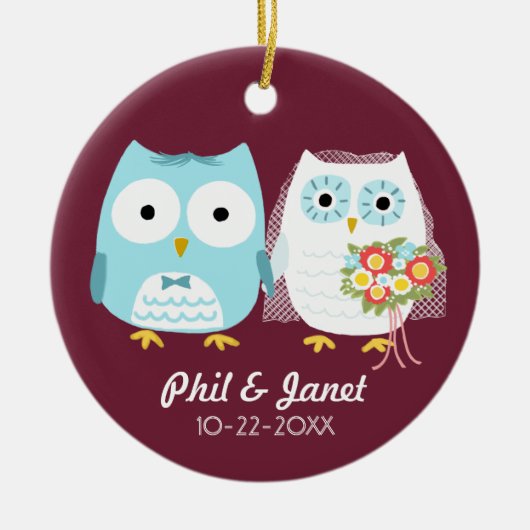 Owls Wedding Couple - Adorable Brie and Groom Keramikornament (Vorne)