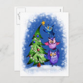 Owls Weihnachtsblau Feiertagspostkarte (Vorne/Hinten)
