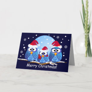 owls with Santa hats Feiertagskarte