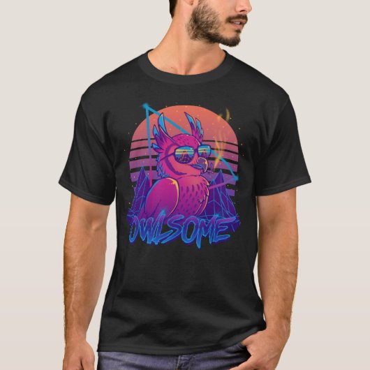 Owlsome - Eulen-fantastischer Vogel Retrowave 80er T-Shirt (Vorderseite)