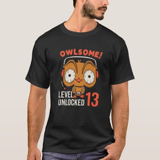 Owlsome Owl Gaming Level 13 Unlocked 13Th Birthday T-Shirt (Vorderseite)