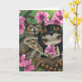 "Owlyn im Frühjahr" Gruß-Karte Karte (Gelbe Blume)