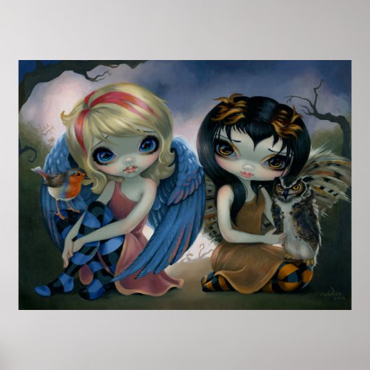 Owlyn und Robyn - Owl Fairy Art Print big eyes art Poster (Vorne)