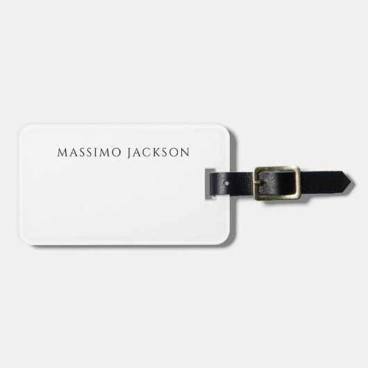 Own Name Calligraphy Chic Plain Simple Black White Gepäckanhänger (Vorderseite horizontal)