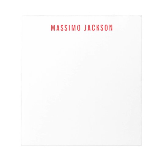 Own Name Decorative Chic Plain Simple Red White Notizblock (Vorderseite)