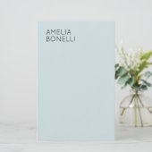 Own Name Modern Minimalist Professional Plain Blue Briefpapier (Stehend Vorderseite)