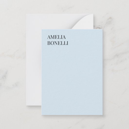Own Name Modern Minimalist Professional Plain Blue Mitteilungskarte (Vorderseite)