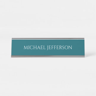Own Name Plain Dark Teal Color Personalized Custom Schreibtischnamensplakette