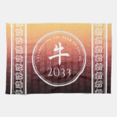 Ox 牛 Red Gold Chinese Zodiac Lunar Symbol Geschirrtuch (Horizontal)
