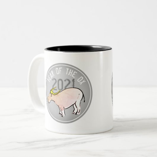 OX Cartoon Chinesisches Neujahr 2021 zweifarbige T Zweifarbige Tasse (Vorderseite Links)