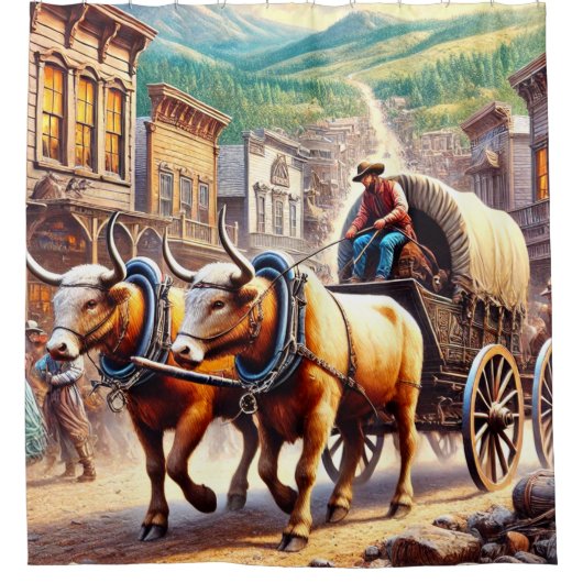 Oxen und Warenkorb Duschvorhang (Vorderseite)