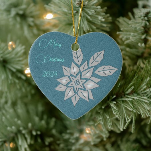 Oxford Aquamarin und Silver Poinsettia Keramik Ornament (Baum)