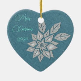 Oxford Aquamarin und Silver Poinsettia Keramik Ornament