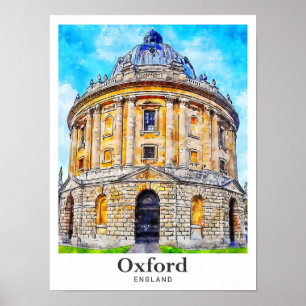 Oxford England Travel Watercolor Sketch Hand Drawi Poster