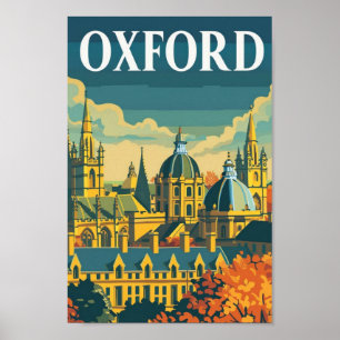 Oxford England Vintag Famous Travel Place Poster