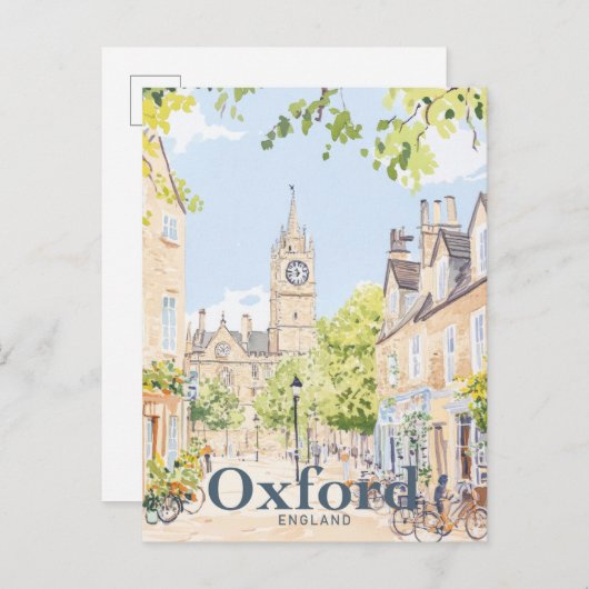 Oxford England Watercolor Travel Illustration Postkarte (Vorne/Hinten)