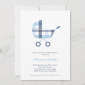 Oxford Karo Buggy Boy Baby Showroom Party Einladung (Vorderseite)