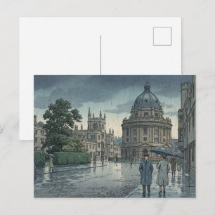 Oxford Universität im Regen Japanischer Holzschnit Postkarte