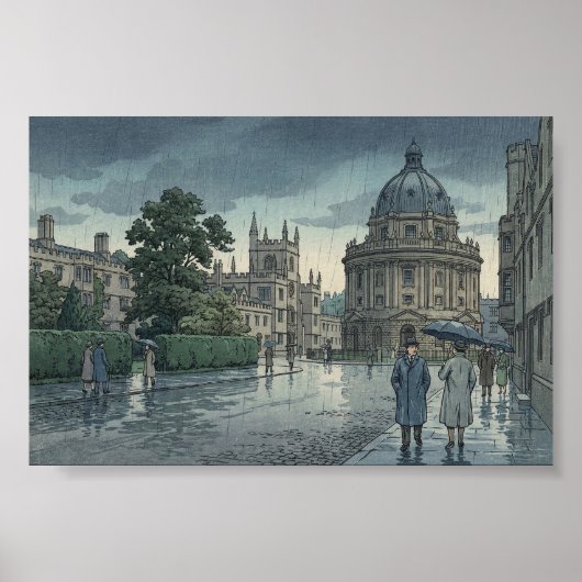 Oxford University in Rain Japanese Woodblock Print Poster (Vorne)