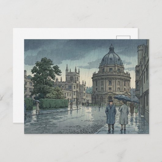 Oxford University in Rain Japanese Woodblock Print Postkarte (Vorne/Hinten)