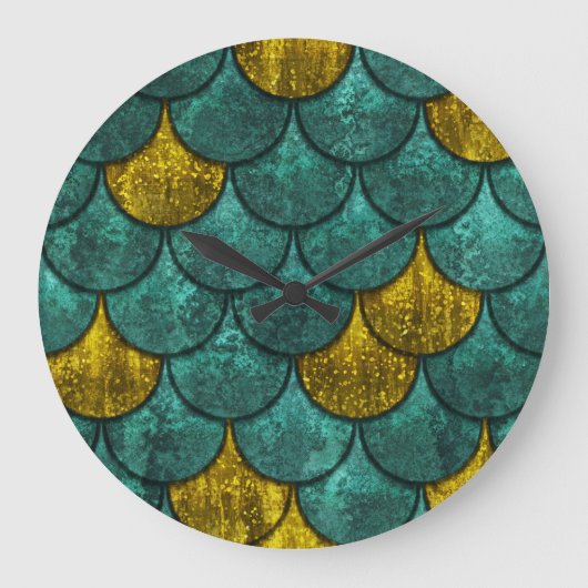 Oxide Metallic: Fischskalen Textur Große Wanduhr (Vorderseite)