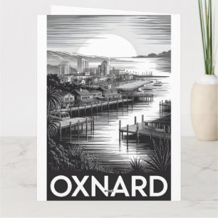 Oxnard California Skyline Schwarz Weiß Holzschnitt Karte