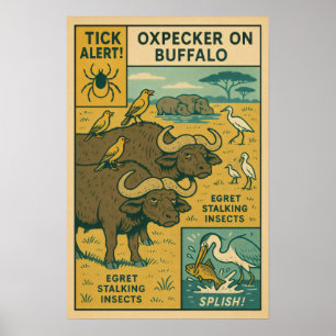 Oxpecker auf Buffalo - Nature's Insect Kontrolle T Poster