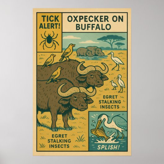 Oxpecker auf Buffalo - Nature's Insect Kontrolle T Poster (Vorne)