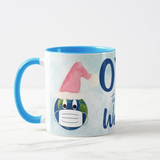 OY! auf die Welt. Funny Earth & Face Mask Holiday Tasse (Links)