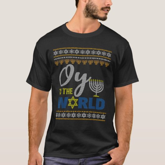 Oy to the World Funny Ugly Hanukkah Sweater jüdisc T-Shirt (Vorderseite)