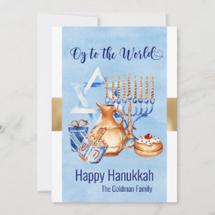 Oy to World Blue Gold Hanukkah Feiertagskarte
