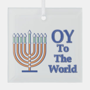 Oy to World Menorah Ornament Aus Glas