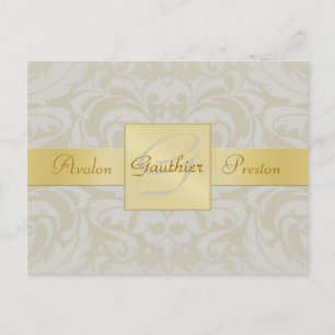 Oyste Damask Gold Monogram Save the Date Postkarte