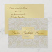 Oyste Damask Gold Monogram Save the Date Postkarte (Vorne/Hinten)