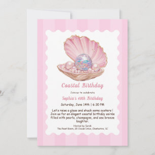 Oyster Birthday Party   Elegante Coastal Disco Einladung